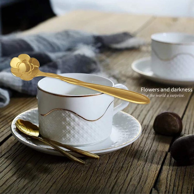 KUMOOM Stainless Steel Creative Flower Coffee Spoon Soup Spoons Sugar Spoons, Ice-Cream Tea Stirring Spoons 4.8 Inches Retro Dessert Demitasse Espresso Spoons Cutlery Kitchen Tableware-Set of 12 - Image 4